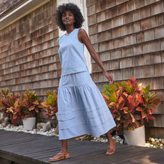 Women's Seersucker Pull On Midi Skirt