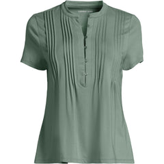 Women's Plus Size Lightweight Jersey Button Pintuck Top