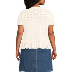 Women's Plus Size Drifter Pointelle Ruffle Hem Cardigan Sweater