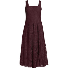 Women's Lace Pleated Square Neck Midi Dress