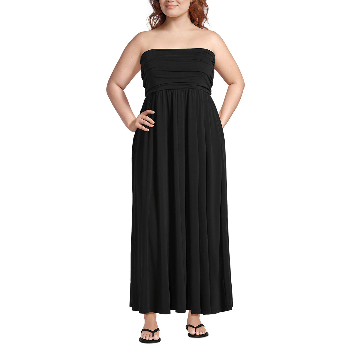 Women's Plus Size Cupro Bandeau Maxi Dress with Removable Straps