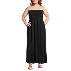 Women's Plus Size Cupro Bandeau Maxi Dress with Removable Straps