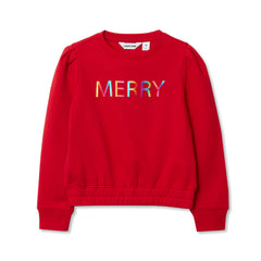 Girls Puff Shoulder Crew Neck Sweatshirt