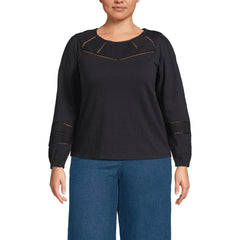 Women's Plus Size Long Sleeve Slub Pintuck Top