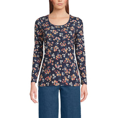 Women's Lightweight Jersey Skimming Long Sleeve Scoop Neck T-shirt