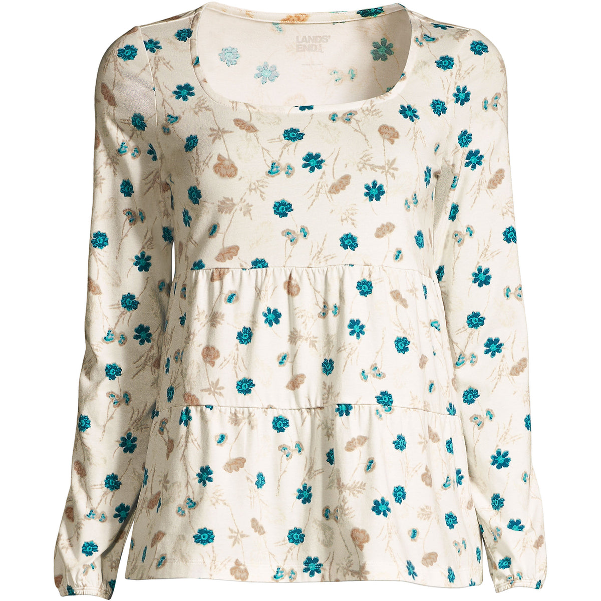 Women's Long Sleeve Light Weight Jersey Square Neck Tiered Top