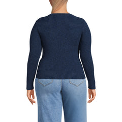 Women's Plus Size Cotton Blend Marl Ribbed Crew Neck Sweater