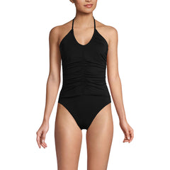 Women's Ruched Multi-Way V-Neck Halter High Leg One Piece Swimsuit