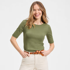 Women's Elbow Sleeve Polished Essentials High Neck Low Back Top