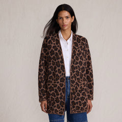 Women's Fuzzy Jacquard Cardigan Jacket Sweater