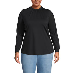 Women's Plus Size Jersey Long Sleeve Gathered Mock