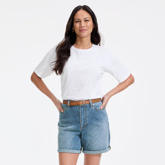 Women's Petite Soft Denim Mid Rise 7" Jean Shorts