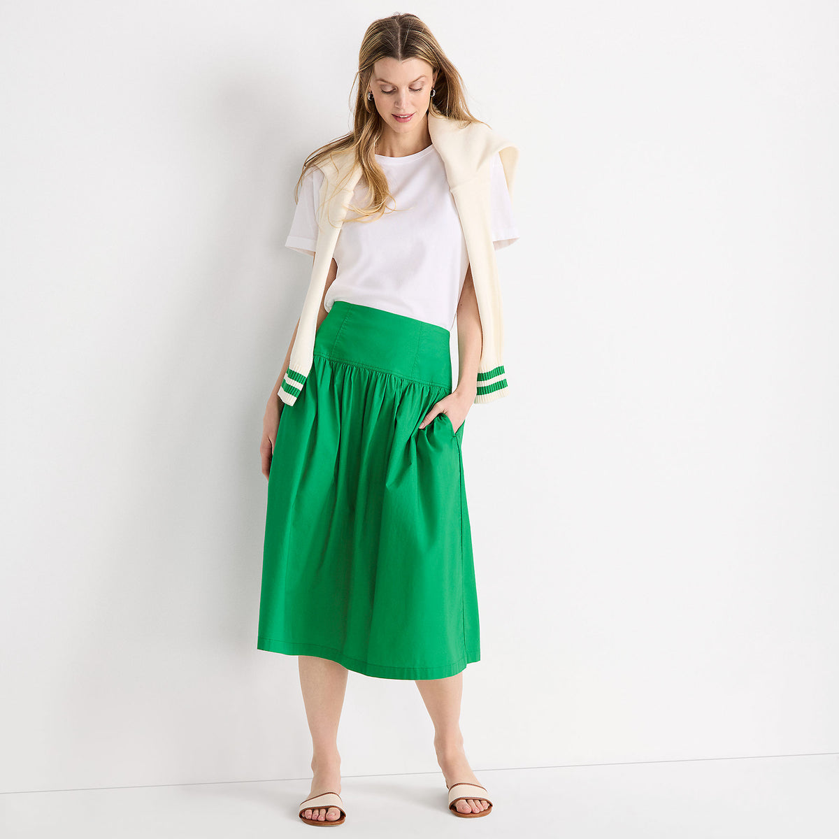 Women's Poplin Drop Waist Midi Skirt - Set Bottom