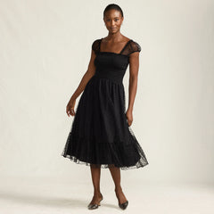 Women's Petite Flocked Chiffon Midi Dress