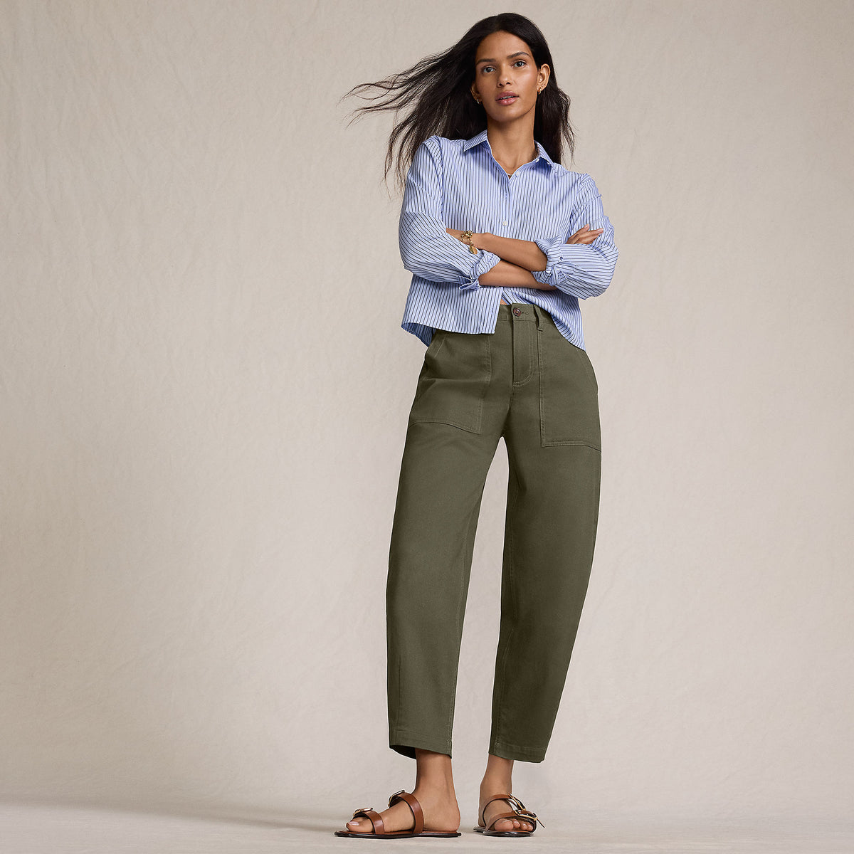 Women's Tall Chino High Rise Barrel Leg Utility Ankle Pants