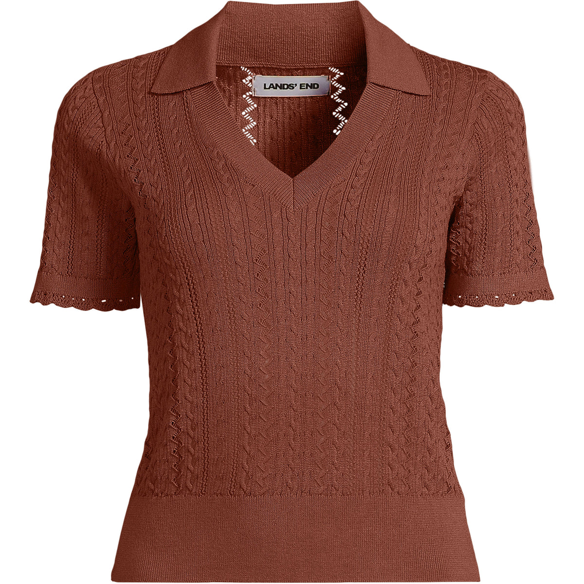Women's Fine Gauge Cotton Pointelle Polo Sweater