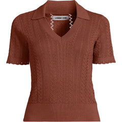 Women's Fine Gauge Cotton Pointelle Polo Sweater