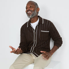 Men's Long Sleeve Button Through Summer Polo Cardigan