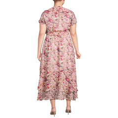 Women's Plus Size Chiffon Flutter Sleeve V-Neck Wrap Maxi Dress