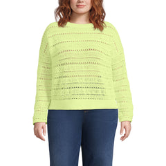 Women's Plus Size Cotton Blend Pointelle Crew Neck Sweater