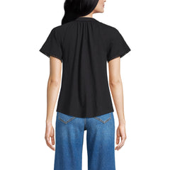 Women's Petite Slub Short Sleeve Notch Neck Top