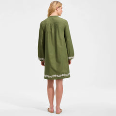 Women's Tall Embroidered Above the Knee Tie Neck Dress