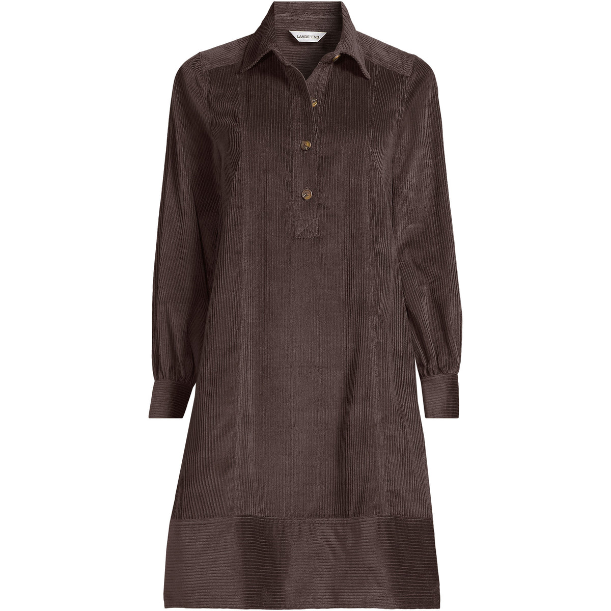 Women's Petite Wide Wale Cord Popover Long Sleeve Shirt Dress