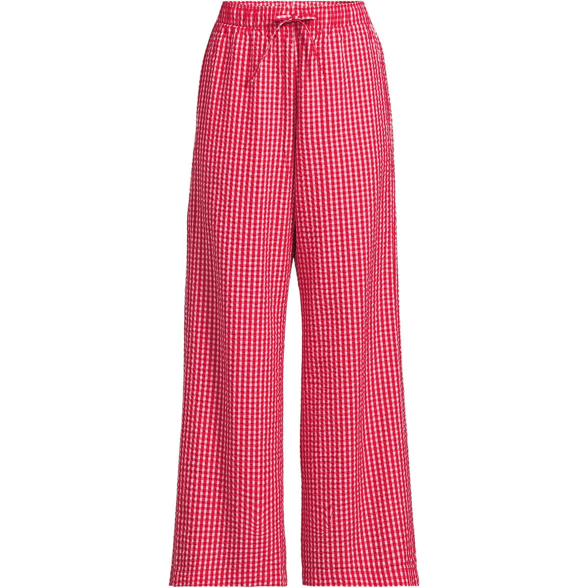 Women's Plus Size Seersucker High Rise Drawstring Wide Leg Pants