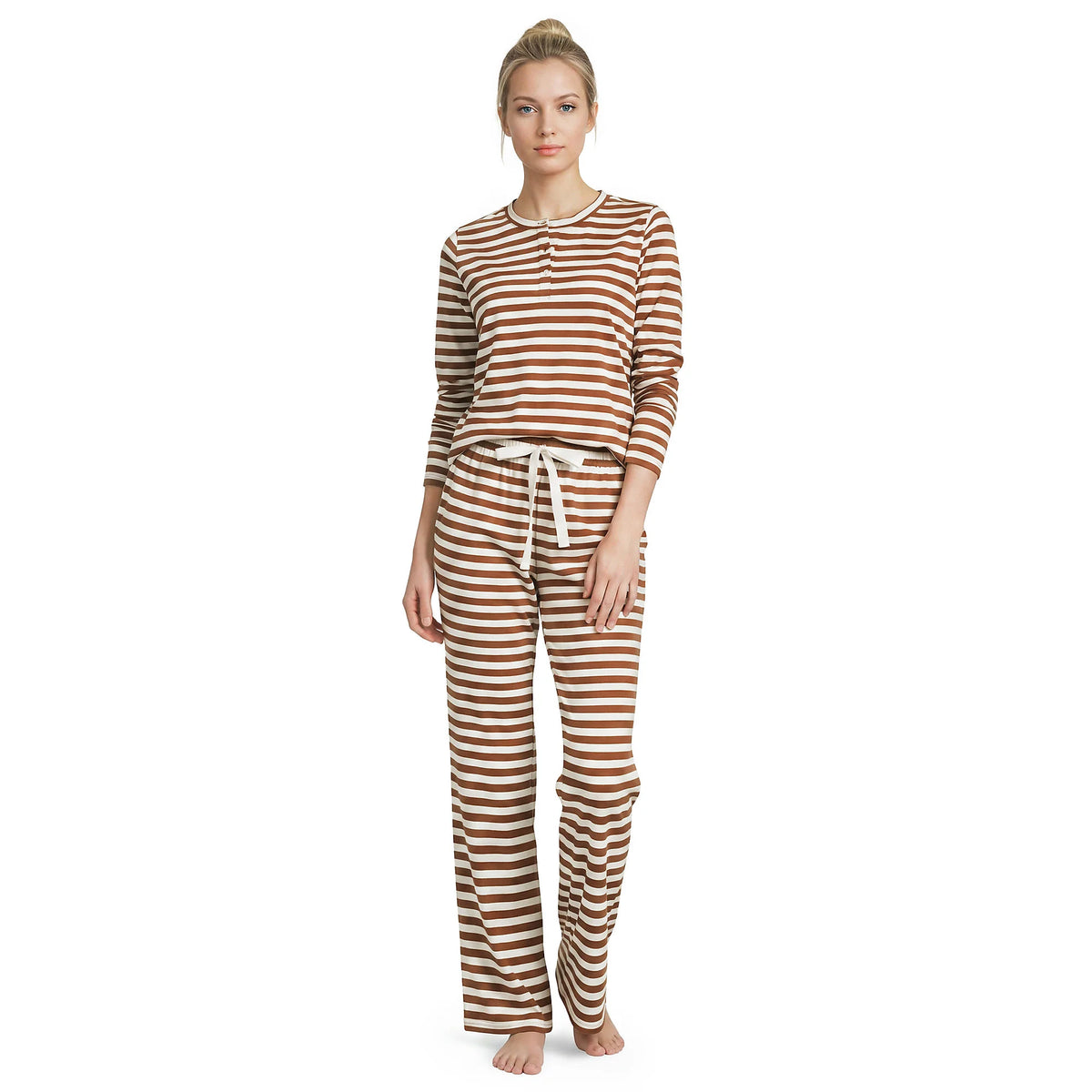 Women's Knit 2 Piece Pajama Set - Long Sleeve Top and Pants