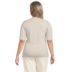 Women's Plus Size Elbow Sleeve Variegated Micro Rib Scoop Neck Henley