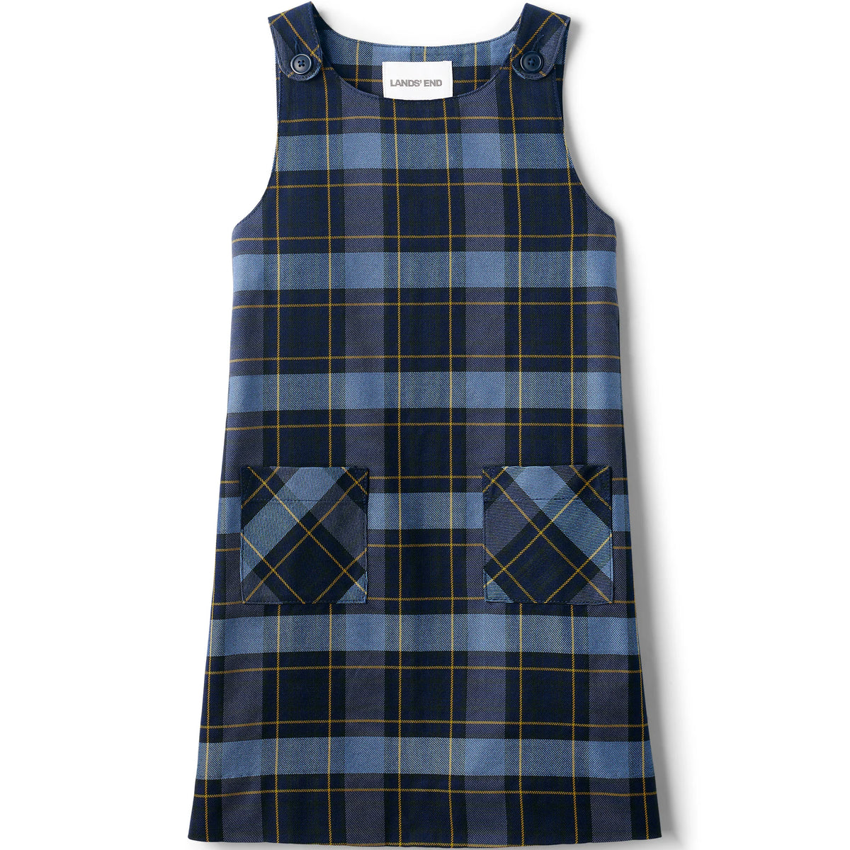 Girls Plaid Button Shoulder Patch Pocket Jumper