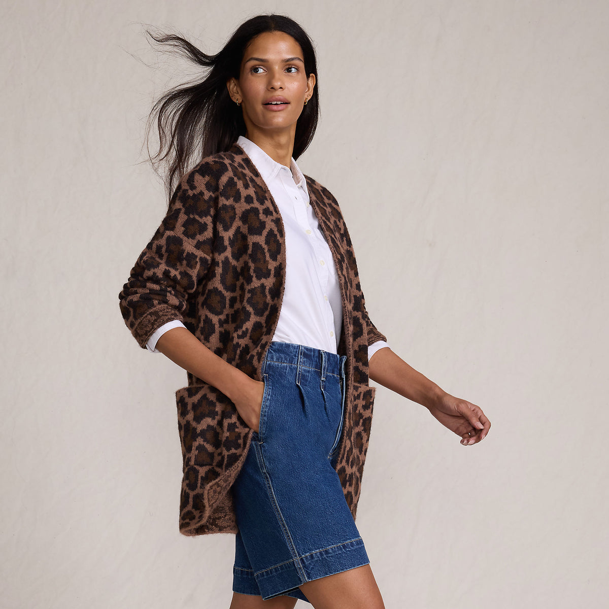 Women's Fuzzy Jacquard Cardigan Jacket Sweater