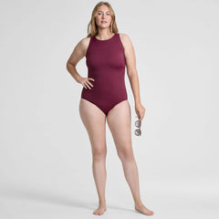 Women's Plus Size Tugless High Neck Portrait Back One Piece Swimsuit
