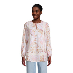 Women's Petite Cotton Long Sleeve Split Neck Tunic Top