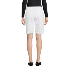 Women's Petite Mid Rise Elastic Waist Pull On 10" Chino Bermuda Shorts