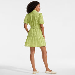 Women's Elbow Sleeve Eyelet Knee Length Shirt Dress