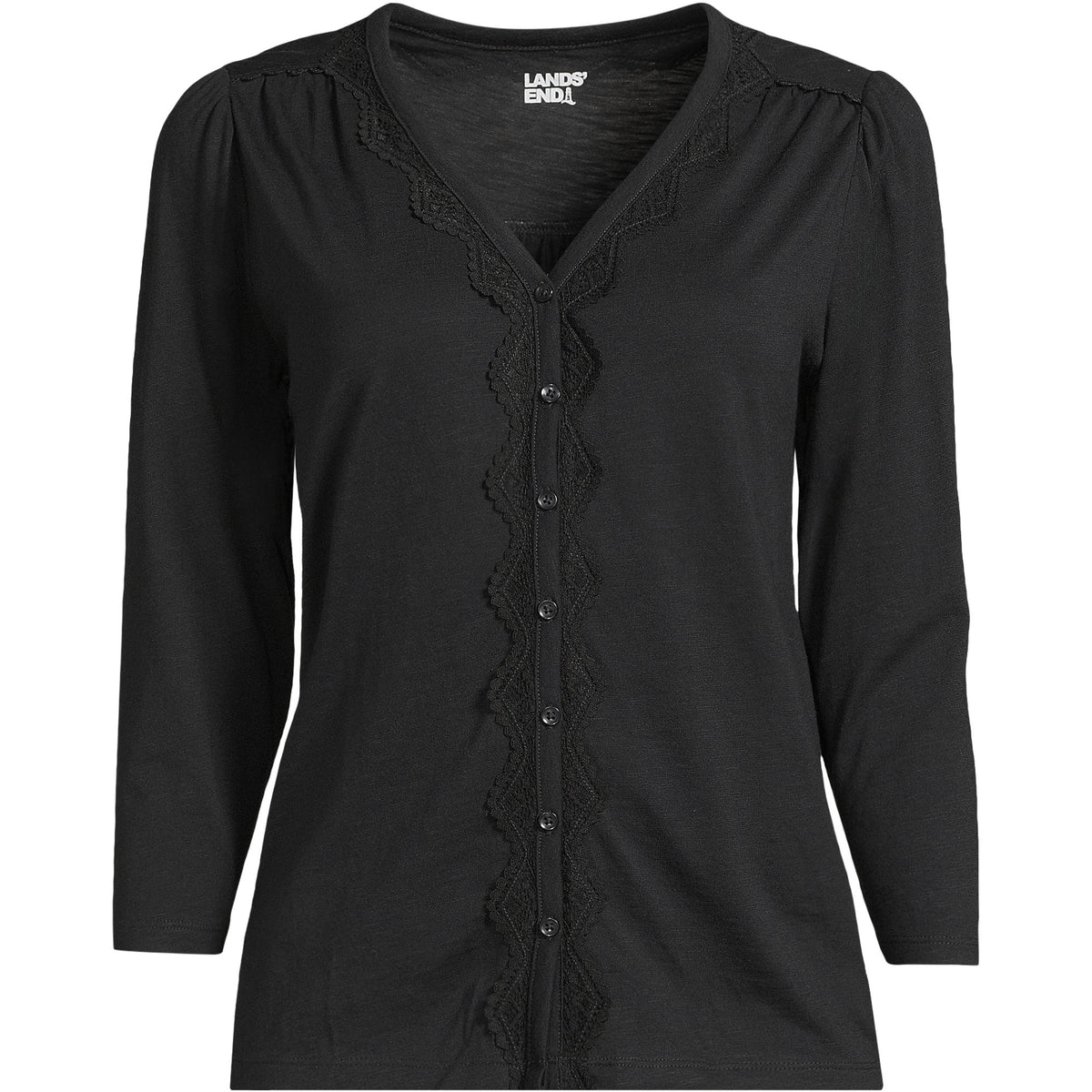 Women's 3/4 Sleeve Slub V-neck Lace Trim Top