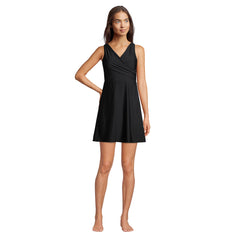 Women's D-Cup Chlorine Resistant Tummy Control Surplice Wrap Swim Dress One Piece Swimsuit