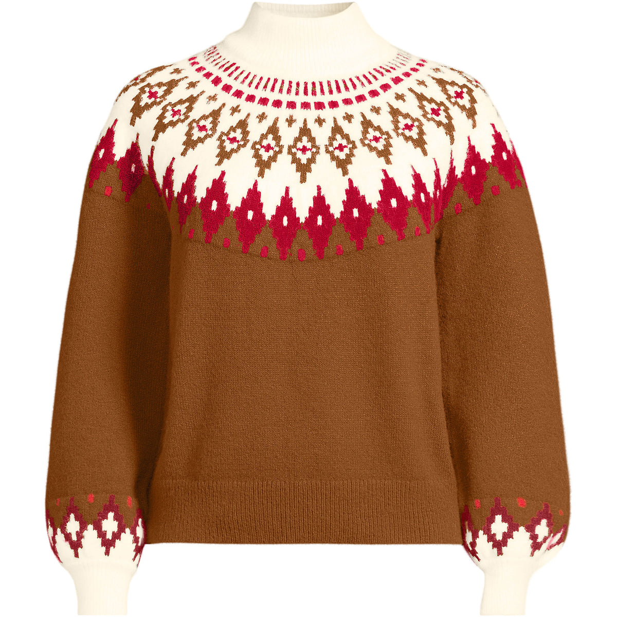 Women's Plus Size Fuzzy Turtleneck Lantern Sleeve Jacquard Sweater