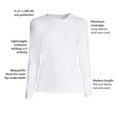 Women's Petite SunShade UPF 50 Long Sleeve Rash Guard Swim Tee