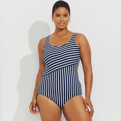 Women's Plus Size Scoop Neck Tugless Sporty One Piece Swimsuit