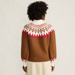 Women's Fuzzy Turtleneck Lantern Sleeve Jacquard Sweater
