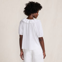 Women's Voile Puff Elbow Sleeve Embroidered Blouse