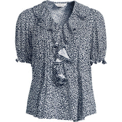 Women's Puff Sleeve Slub Ruffle Pintuck Top