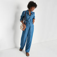 Women's High Rise TENCEL TM Fiber Pleated Wide Leg Pants