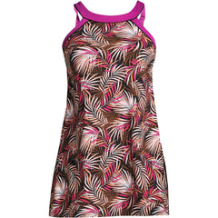 Women's Chlorine Resistant High Neck Swim Dress One Piece Swimsuit