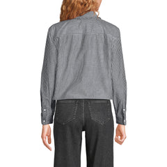 Women's Poplin Ruffle Button Front Cropped Shirt