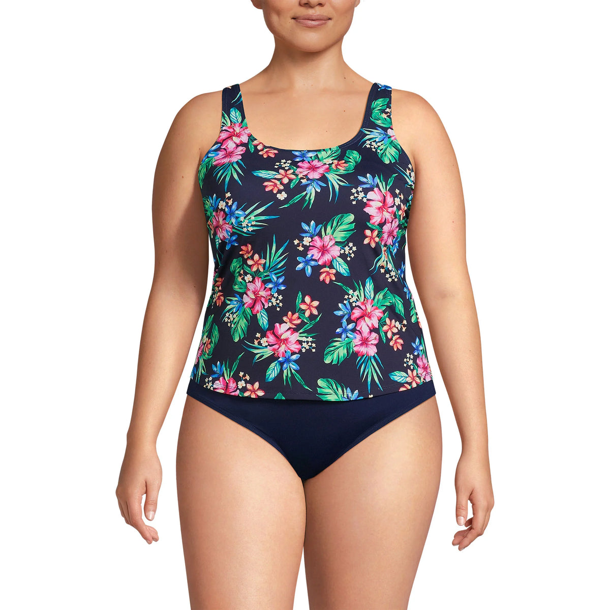 Women's Plus Size Chlorine Resistant One Piece Scoop Neck Fauxkini Swimsuit