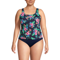 Women's Plus Size Chlorine Resistant One Piece Scoop Neck Fauxkini Swimsuit
