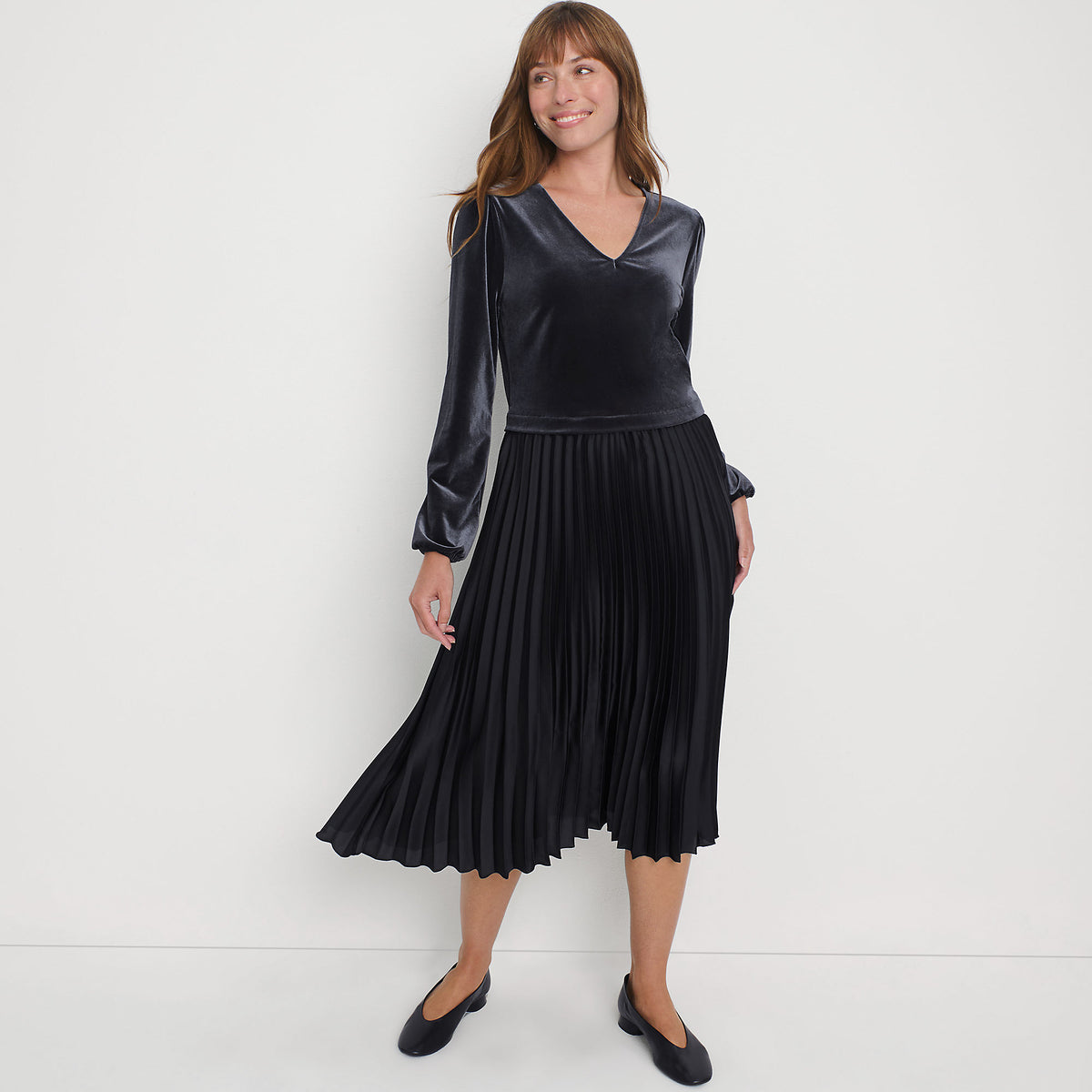 Women's Velvet and Satin Duet Midi Dress
